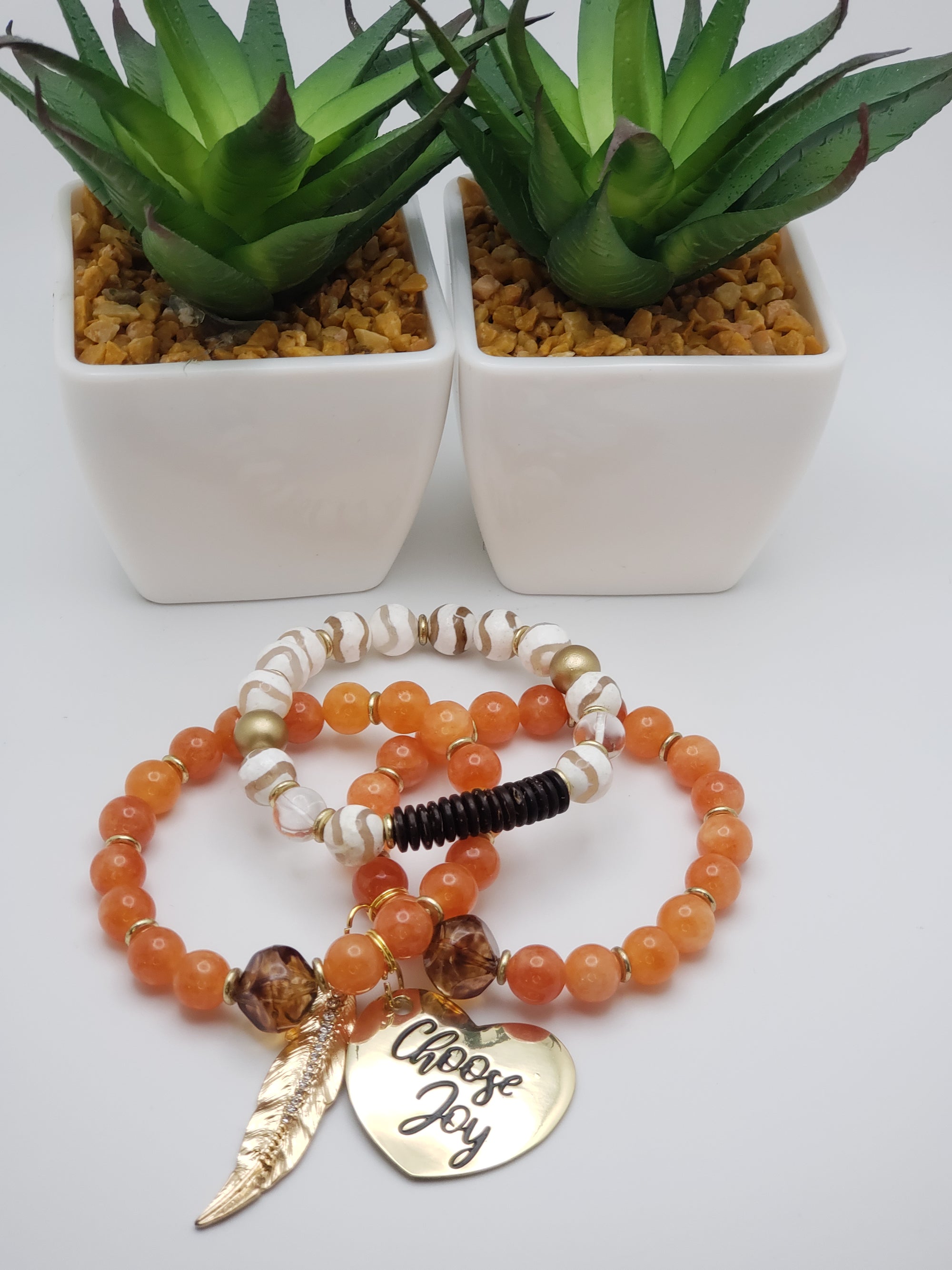 Rustic Beaded Charm Bracelet Set