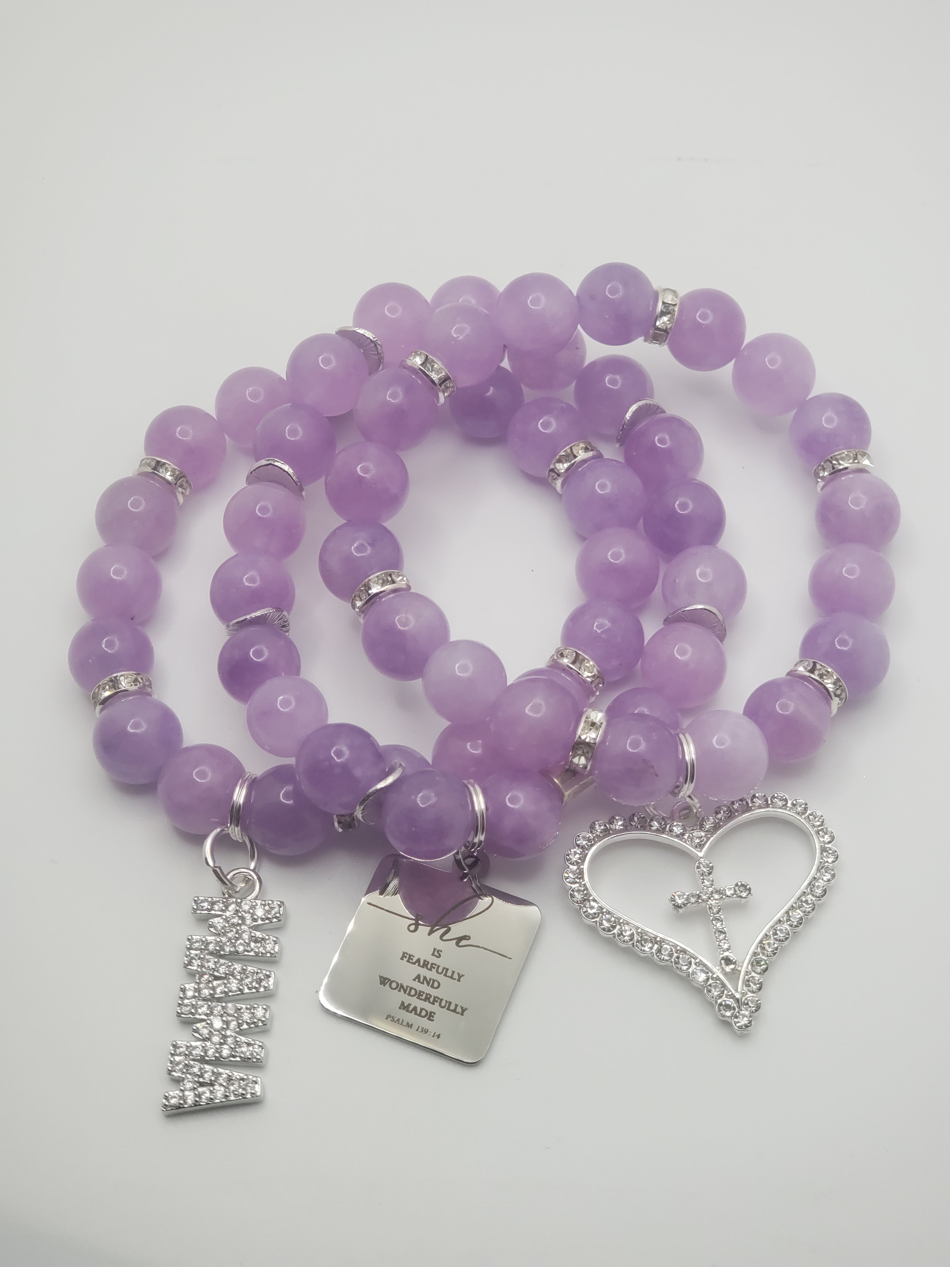 Lavender Beaded Charm Bracelet Set