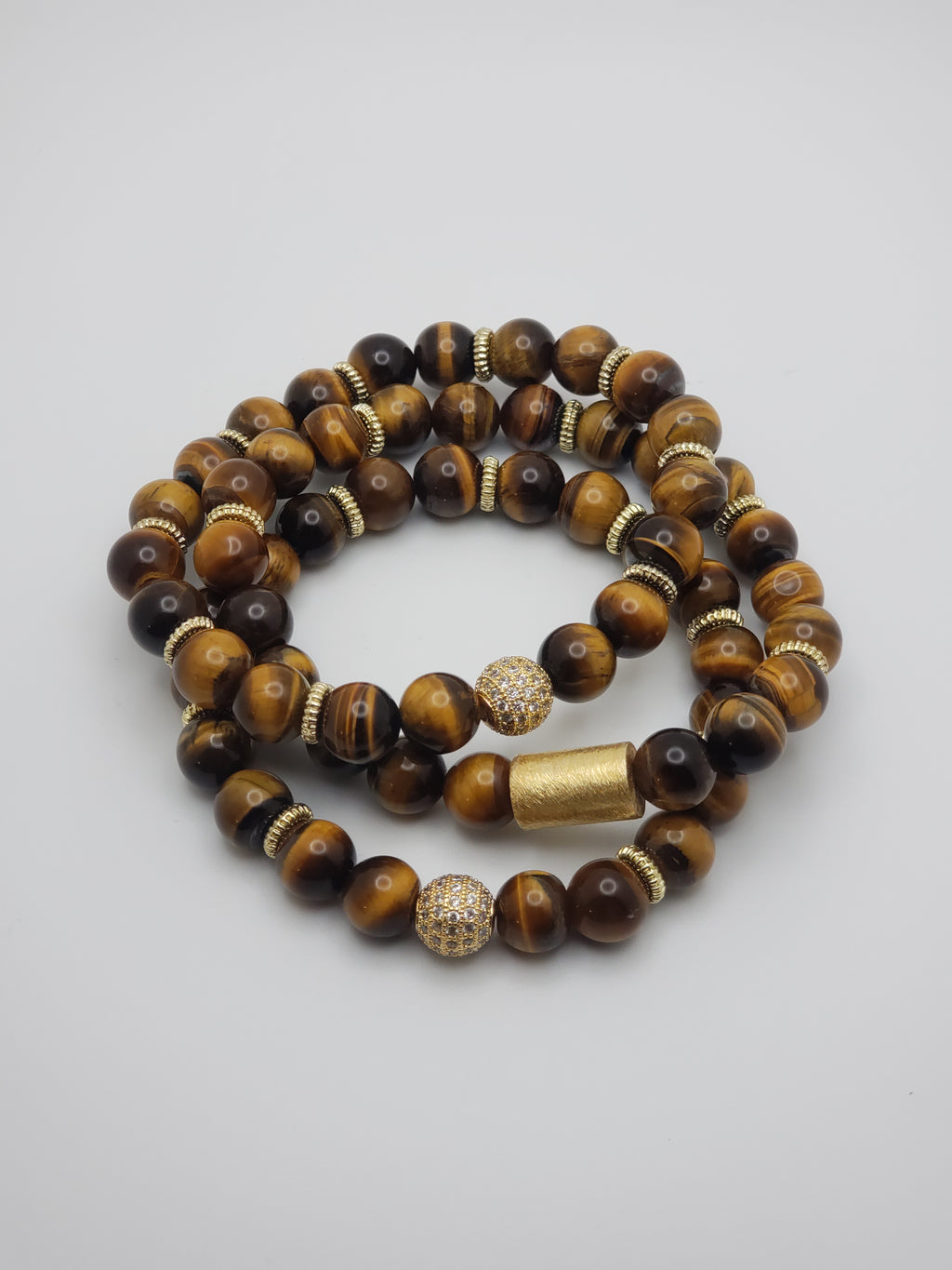 Tiger Eye Beaded Bracelet Set with Gold accents