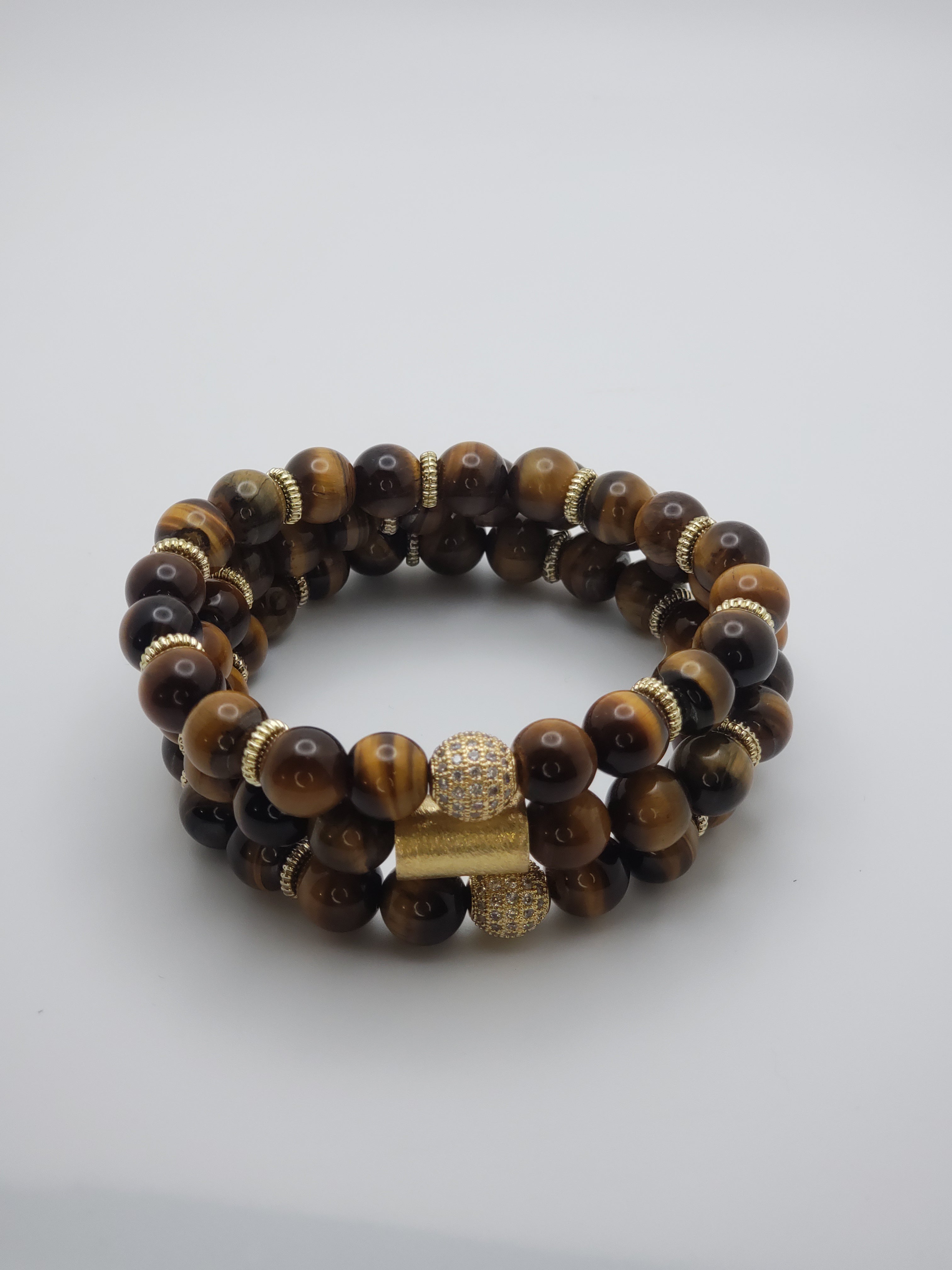 Tiger Eye Beaded Bracelet Set with Gold accents
