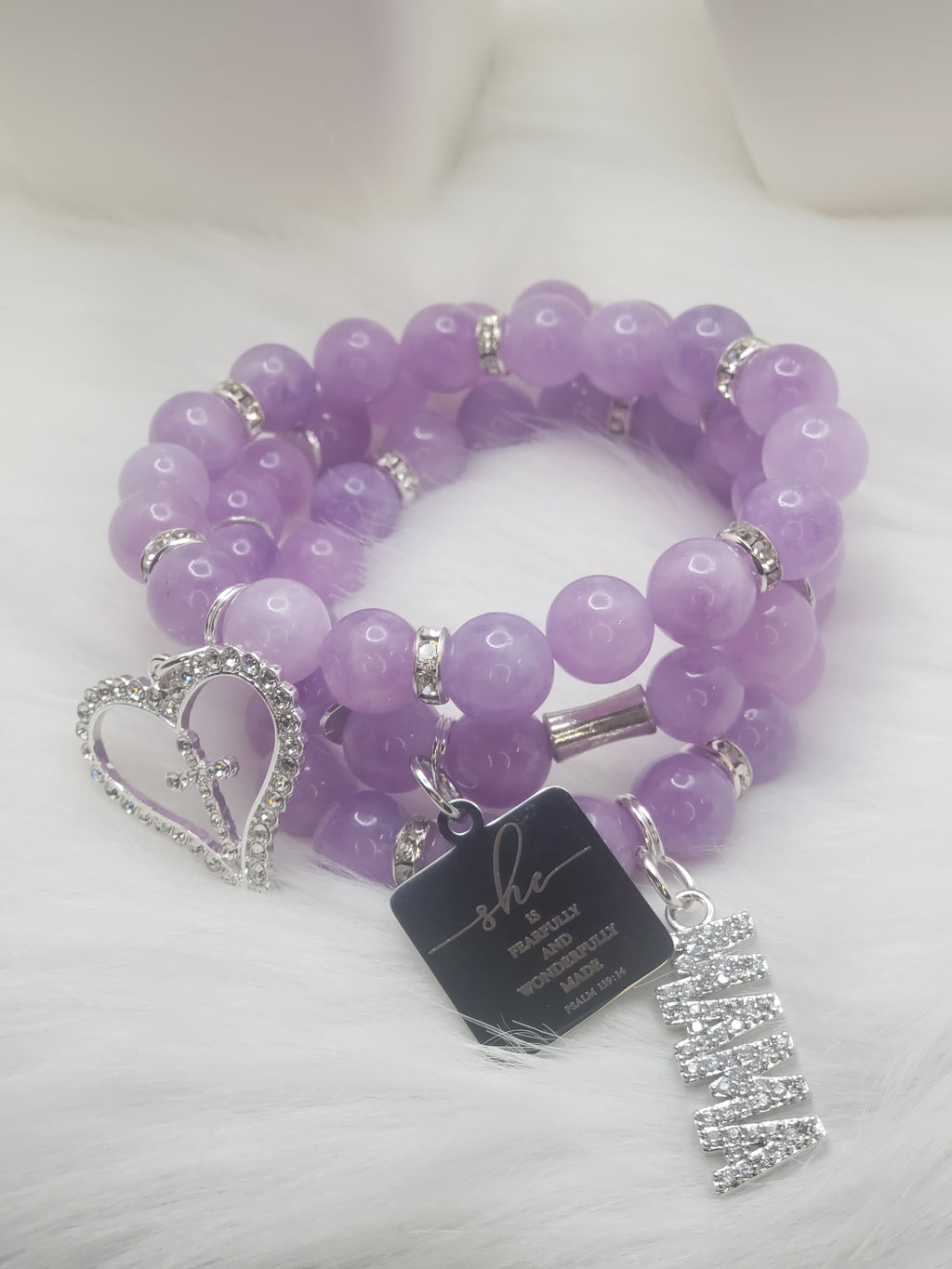 Lavender Beaded Charm Bracelet Set
