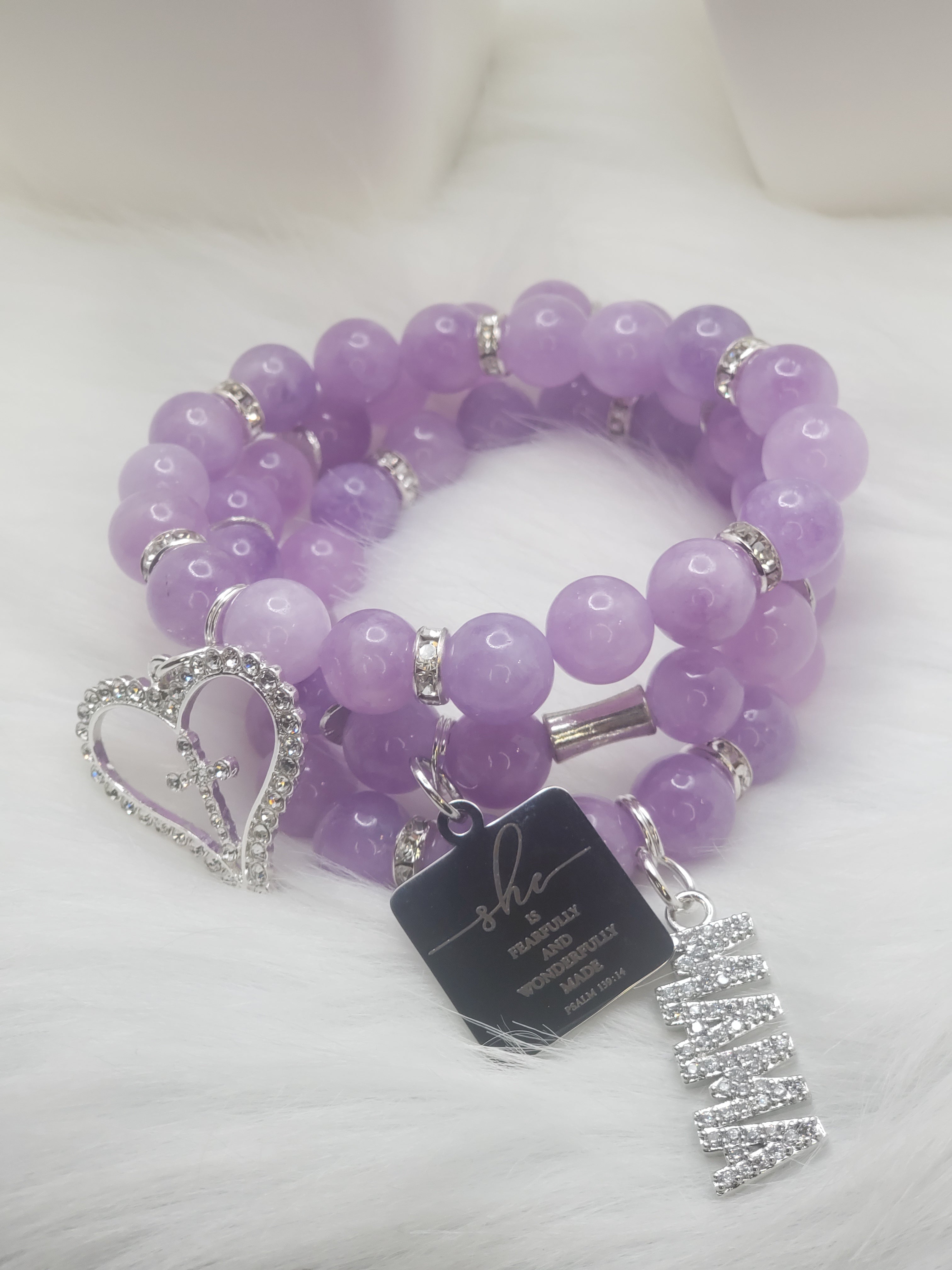 Lavender Beaded Charm Bracelet Set