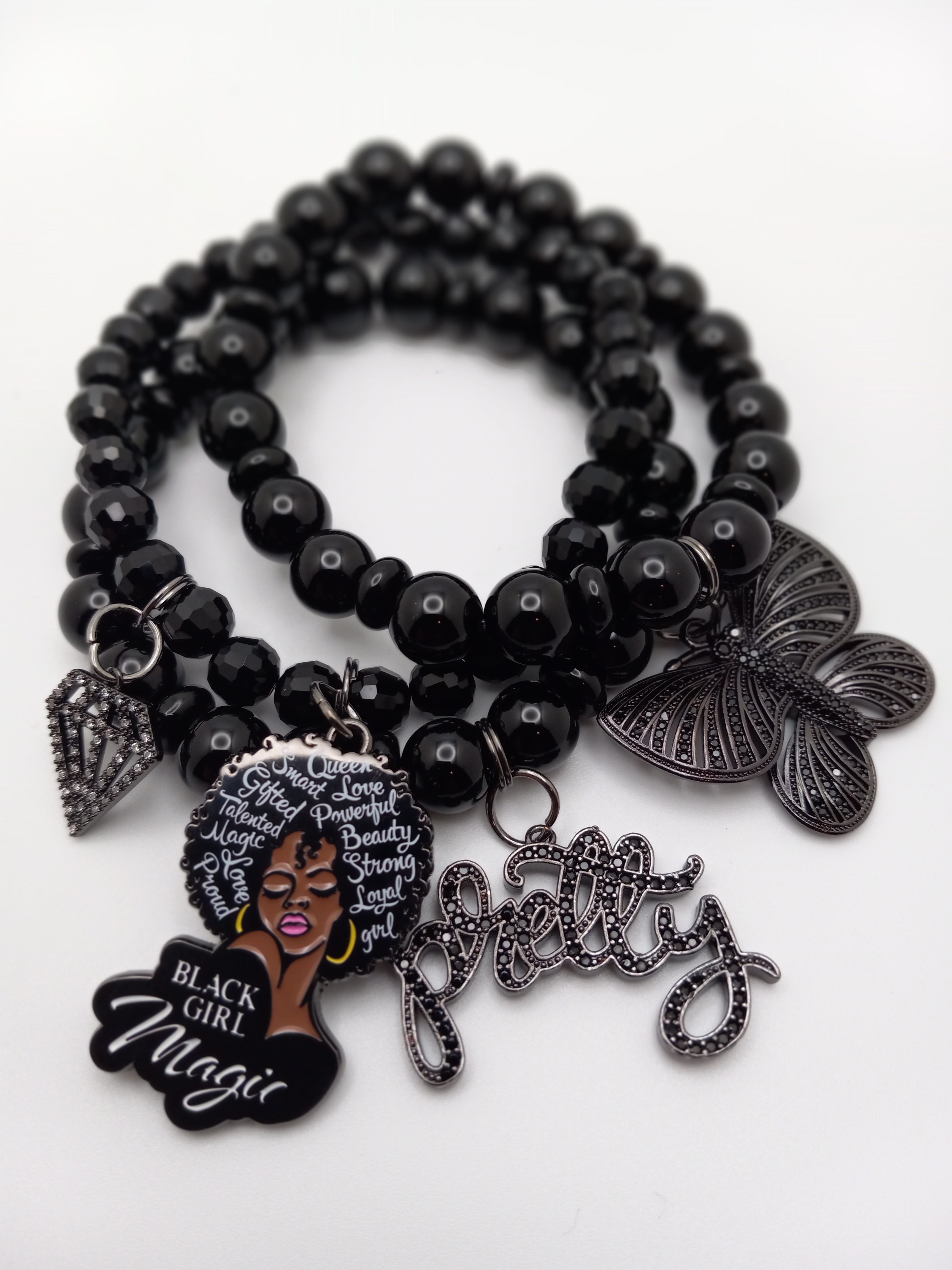Black Girl Magic Beaded Charm Bracelet Set