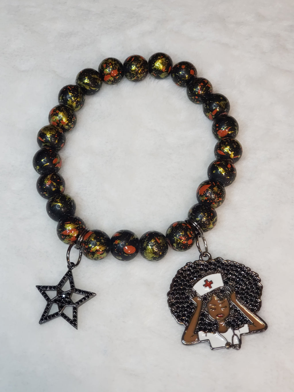 Black W/ Red & Gold Speckle Nurse Charmed Set