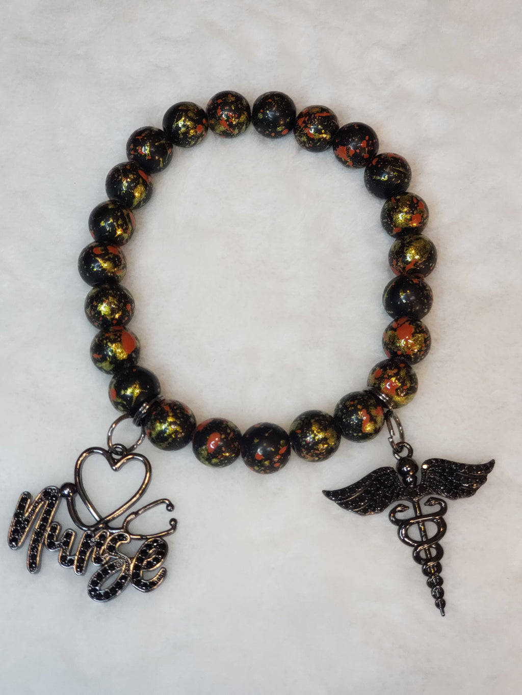 Black W/ Red & Gold Speckle Nurse Charmed Set