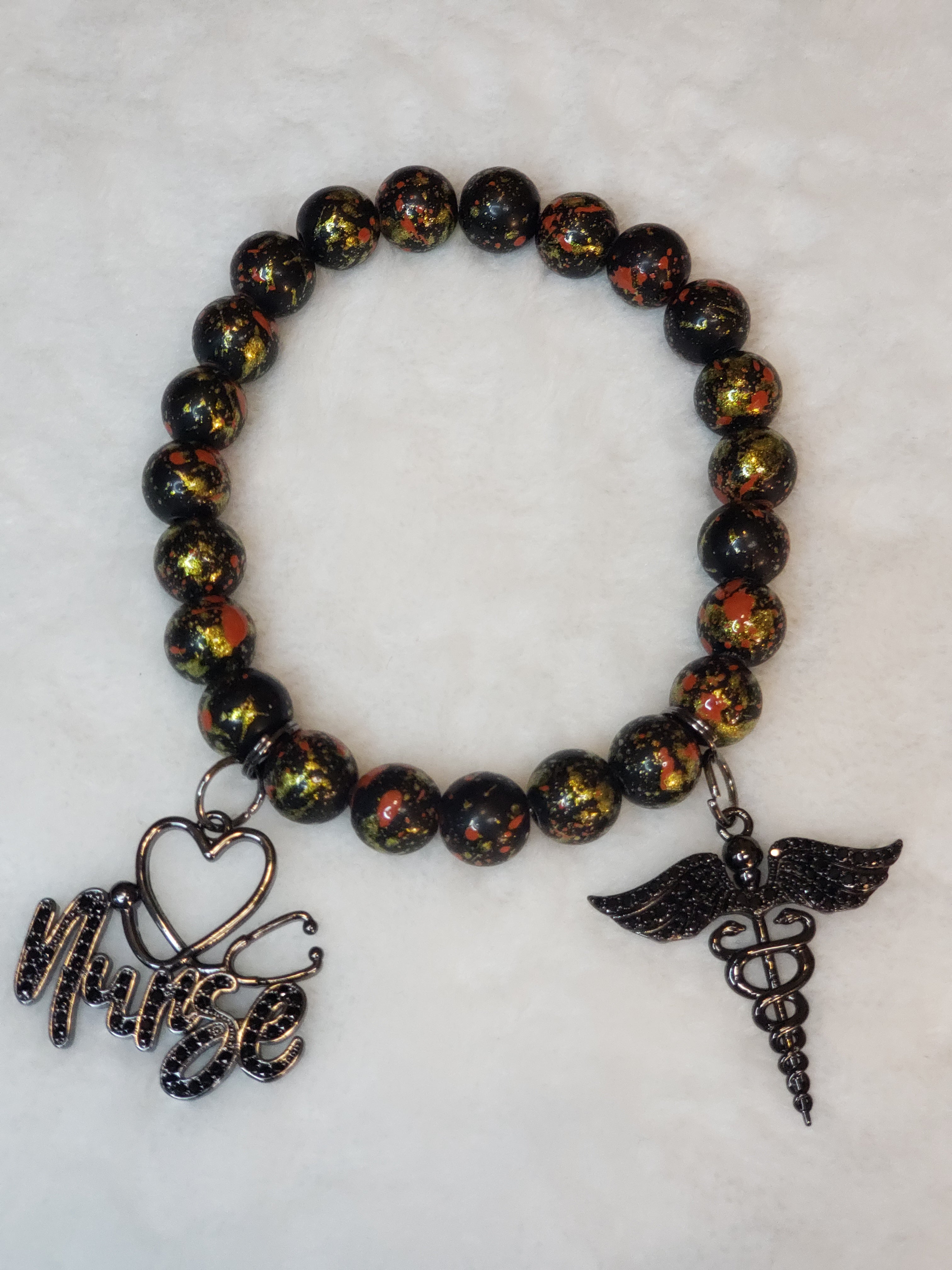 Black W/ Red & Gold Speckle Nurse Charmed Set